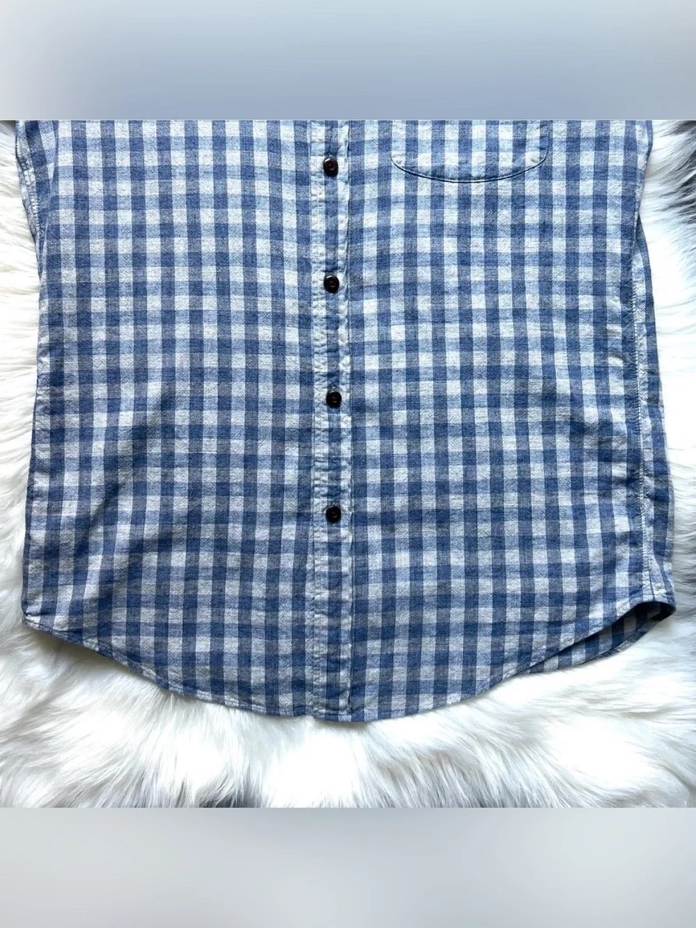 J. Crew Men’s Blue and White Gingham Button-Down Shirt Sz S Homespun 100% Cotton